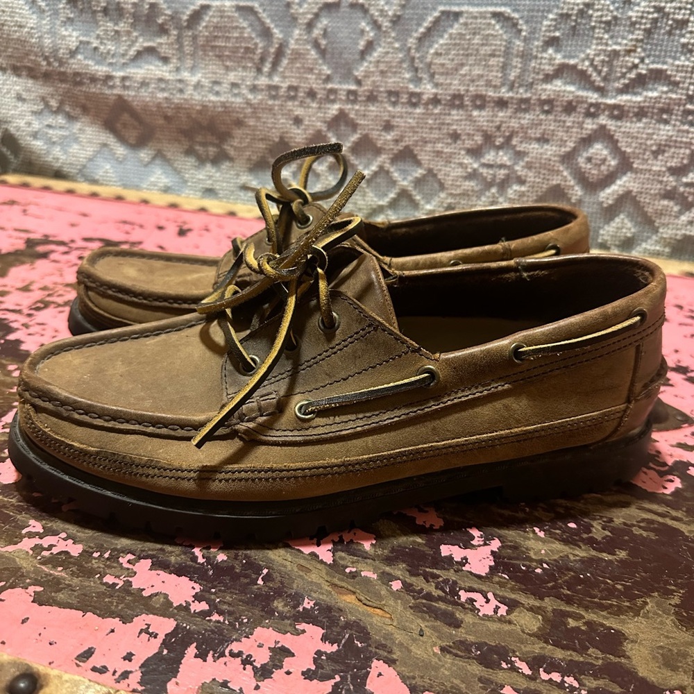 Trader Bay Tan Leather Boat Shoes Sz 9